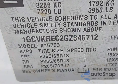 2016 Chevrolet Silverado 1500 2Lt z USA, uszkodzony, nr VIN 1GCVKREC2GZ346712